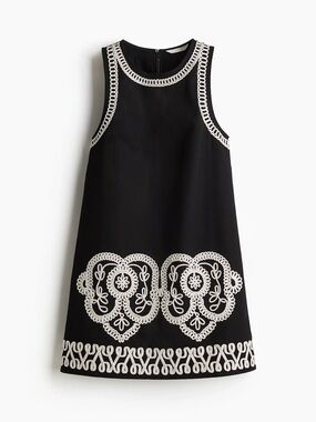 H&M Black Shift Dress with White Embroidered Trim